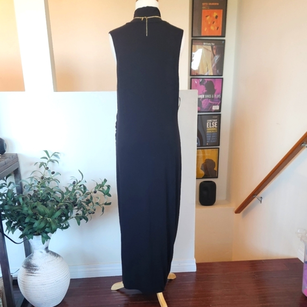 🏷️GOOD AMERICAN Black Sleeveless Mock Neck Stretch Jersey Midi Dress Size 5 - Picture 7 of 9